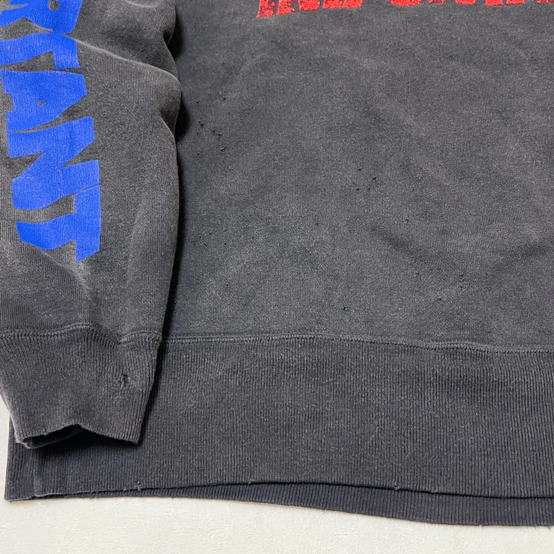 SAINT Mxxxxxx × Kosuke Kawamura KK_CRW SWT/NOTHNG IMP/BLK joint model Holy Infant Tadpole retro distressed sweatshirt, washed black S-XL Assute dyeing, genuine whole garment sprayed with horsetail fading process, collar/cuffs frayed in many places, front and rear panels/sleeves super complicated hanging grinding, heavy washing and distressing, correct fruit mark/angel mark